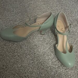 Elegant Mint Green T-Strap Heels